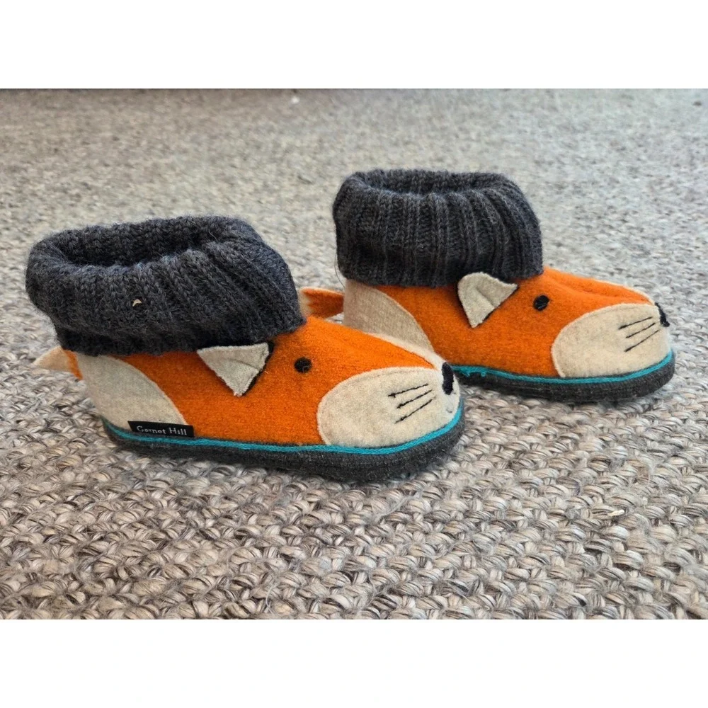 Garnet Hill Slippers Bootie Orange Red Fox 100% Felted Boiled Wool Boys Kids 11